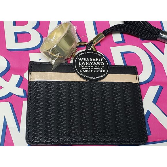 BBW Black Weave Wearable Lanyard PocketBac Holder w. Keyring & Card Holder - Picture 1 of 2
